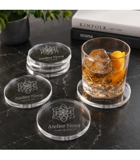 Sous-verres personnalisés en acrylique transparent avec gravure laser publicitaire