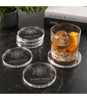 Sous-verres personnalisés en acrylique transparent avec gravure laser publicitaire