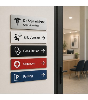 Plaques signalétiques en plastique bicouche gravées pour cabinet médical et salle d’attente