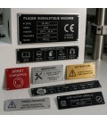 Plaques signalétiques gravées en aluminium anodisé pour machine industrielle